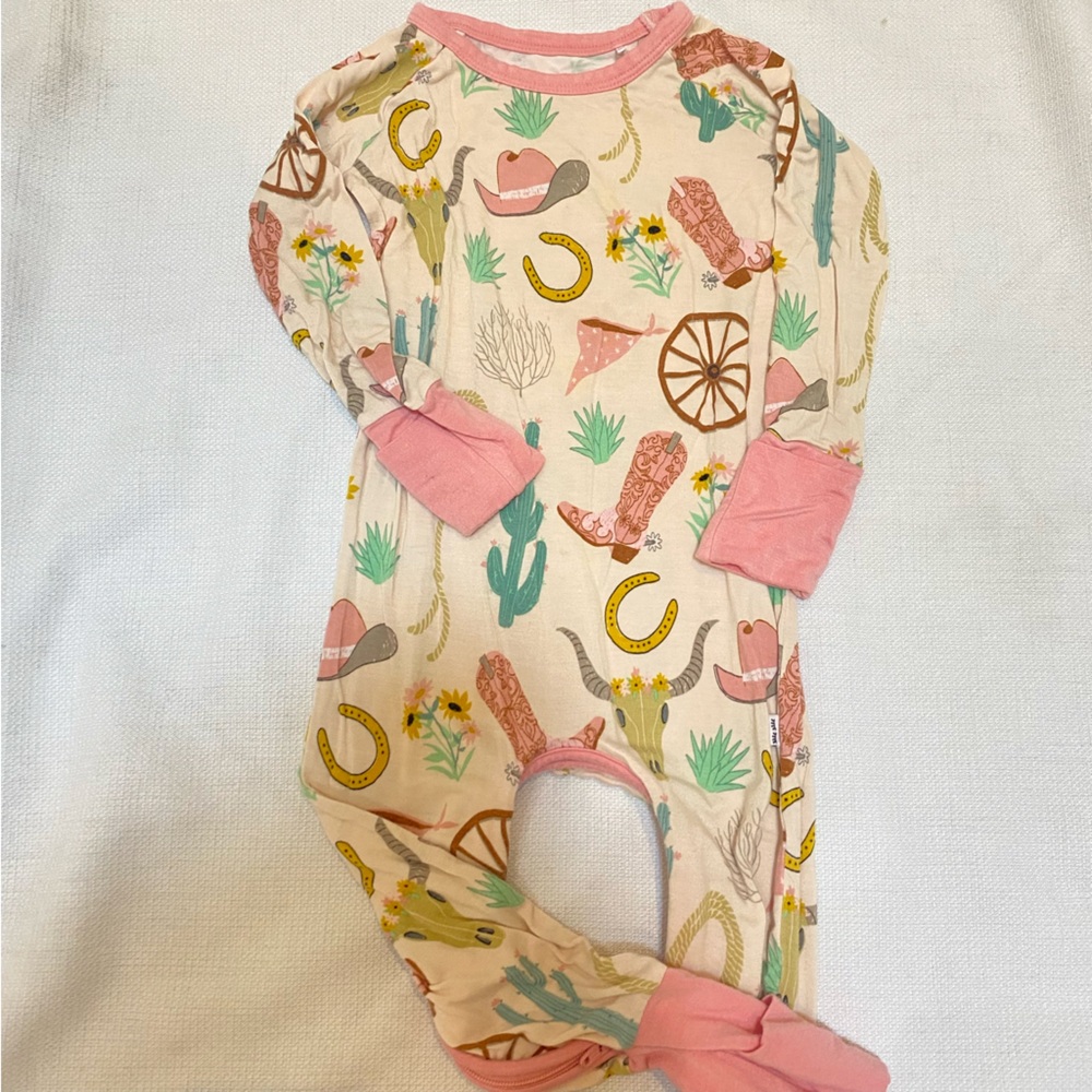 Little Sleepies Pink Ready To Rodeo 6-12 Months Zippy Bamboo Long One Piece Soft